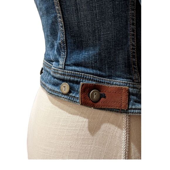 Anthropologie Pilcro and The Letterpress Avie Denim Leather Tab Jacket Size XS - Picture 7 of 9